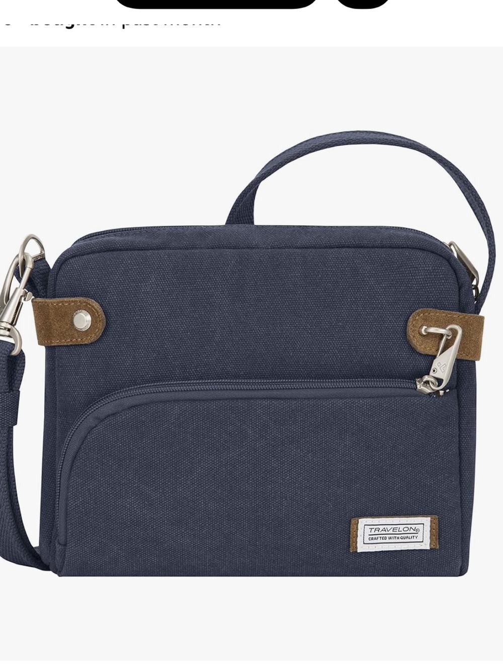 Travelon Navy Blue Canvas Messenger Bag with Tan Accents - Picture 11 of 12